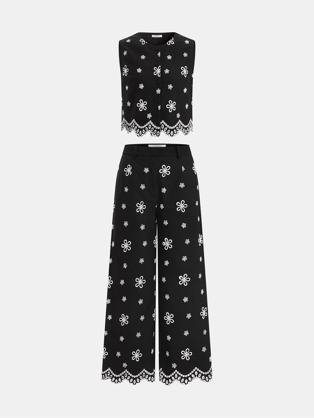Commense - Embroidered Floral Cotton Top & Pants Set - Picture 4 of 11